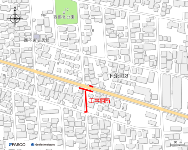 雨水工事に伴う配水管仮設工事（下条町三丁目工区）