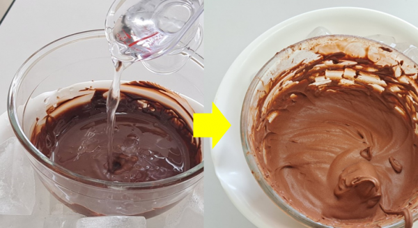 水を加えて混ぜる