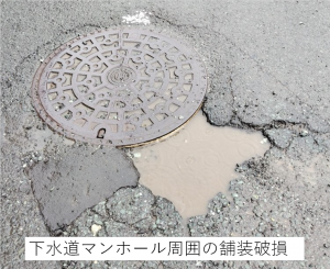下水道マンホール周囲の舗装破損