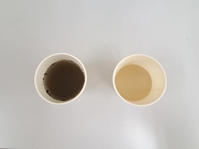 ろ過器を通す前の泥水と通した後の泥水の比較2